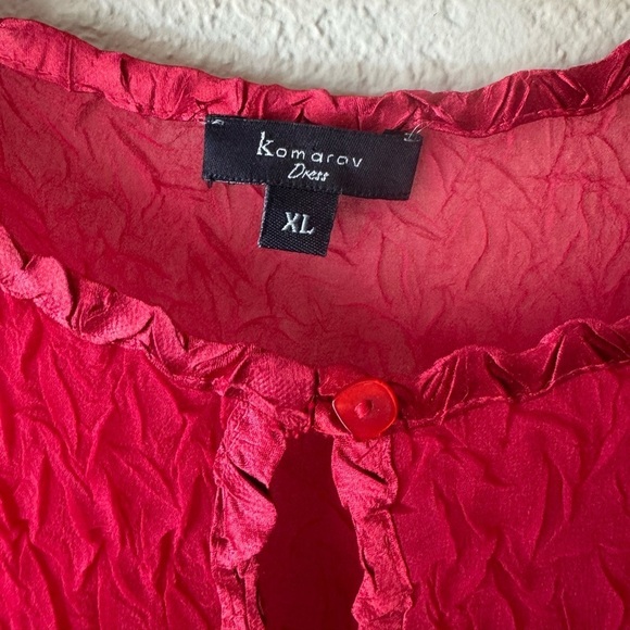 Komarov Crinkle Illusion Neckline A-Line Satin Cocktail Dress - Red - Size XL - Picture 6 of 8